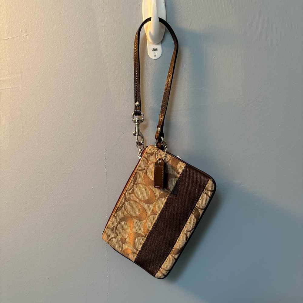 Coach Signature Brown and Tan Wristlet - Picture 2 of 3